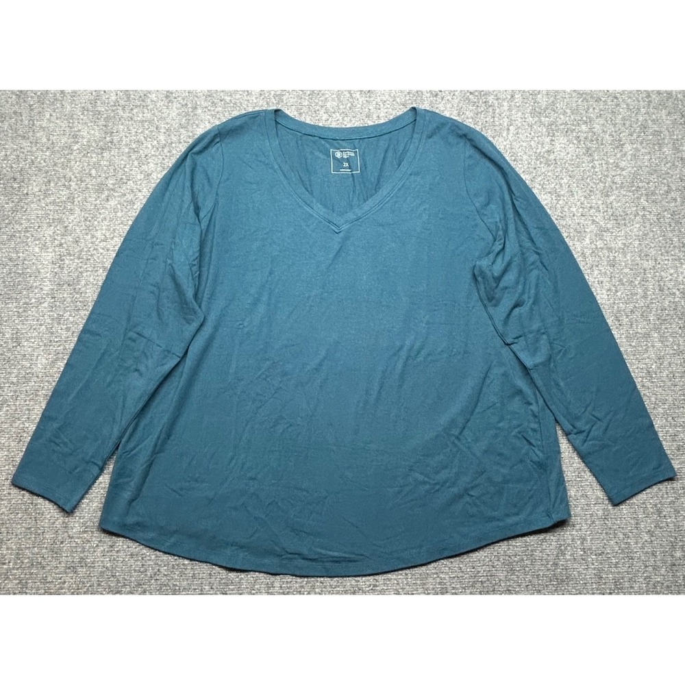 Candace Cameron Bure Tunic Top Womens 2X V Neck Long Sleeve Teal Stretch New